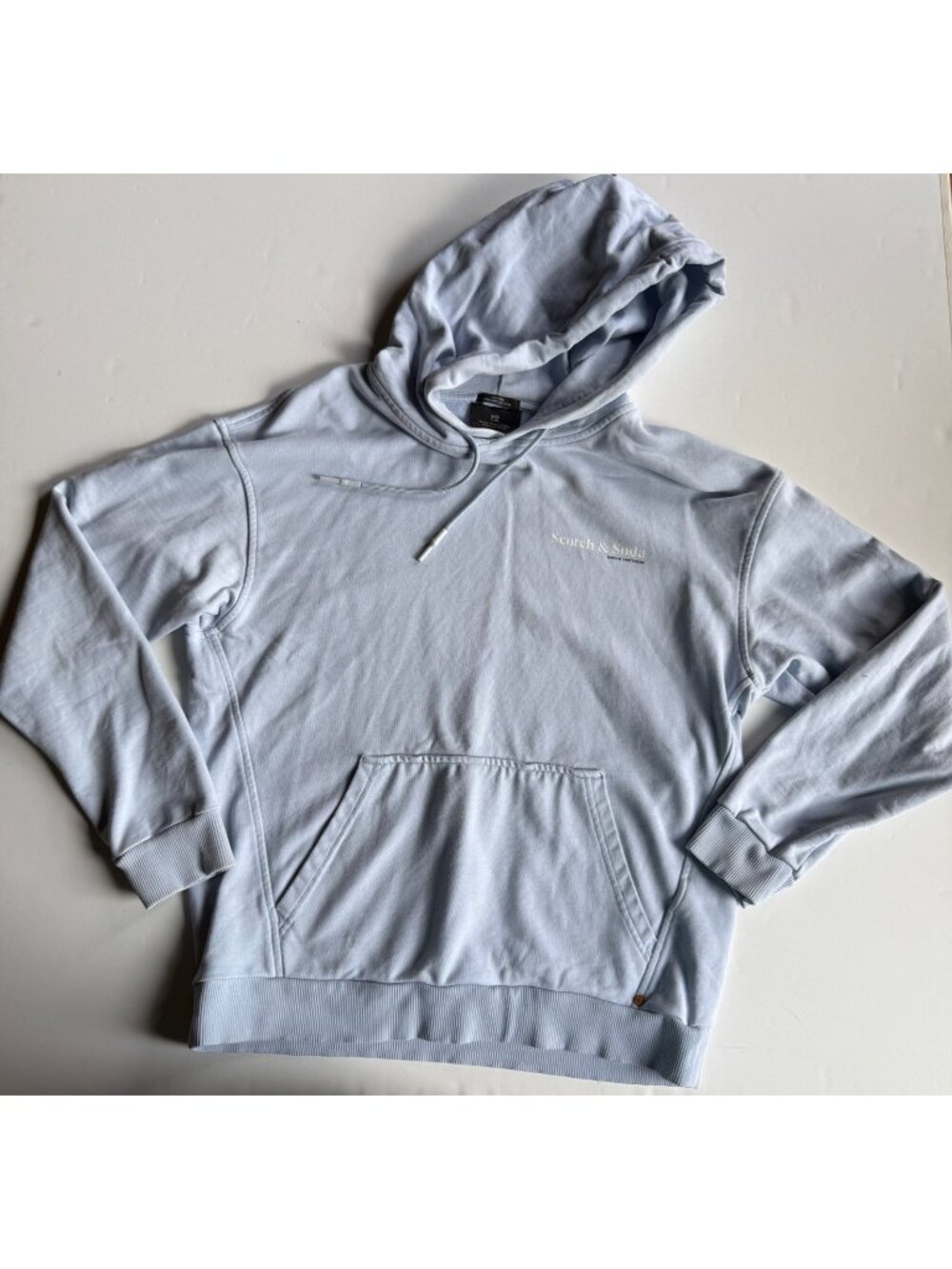 Scotch & Soda Light Blue Cotton Pullover Hoodie - Men's Medium